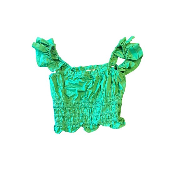 Maeve Anthropologie Green Smocked Ruffle Crop Top Size US 4 UK 8 - Picture 1 of 6